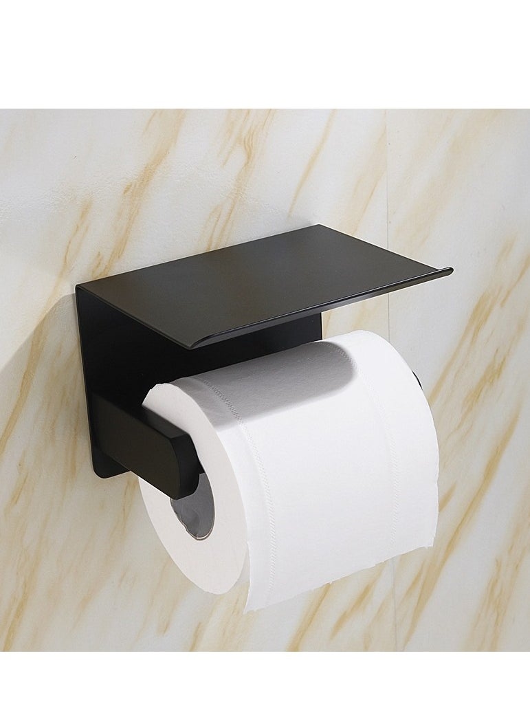 Generic Creative No-Punch Stainless Steel Toilet Paper Holder - Black, Multi-Functional Paper Towel Mobile Phone Dual Purpose Holder for Bathroom  - Image 3