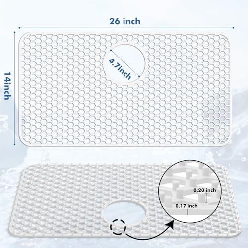 Bestjing Silicone Sink Protectors for Kitchen Sink - 26"x 14" Kitchen Protector Accessory, Non-Slip Heat Resistan Mat for Bottom of Farmhouse Stainless Steel Porcelain (Rear Drain Hole,White) - Image 2