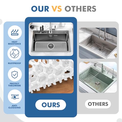 Bestjing Silicone Sink Protectors for Kitchen Sink - 26"x 14" Kitchen Protector Accessory, Non-Slip Heat Resistan Mat for Bottom of Farmhouse Stainless Steel Porcelain (Rear Drain Hole,White) - Image 4