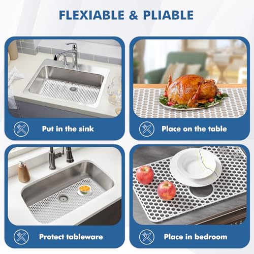 Bestjing Silicone Sink Protectors for Kitchen Sink - 26"x 14" Kitchen Protector Accessory, Non-Slip Heat Resistan Mat for Bottom of Farmhouse Stainless Steel Porcelain (Rear Drain Hole,White) - Image 5