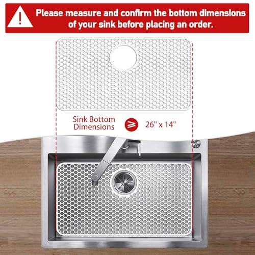 Bestjing Silicone Sink Protectors for Kitchen Sink - 26"x 14" Kitchen Protector Accessory, Non-Slip Heat Resistan Mat for Bottom of Farmhouse Stainless Steel Porcelain (Rear Drain Hole,White) - Image 3