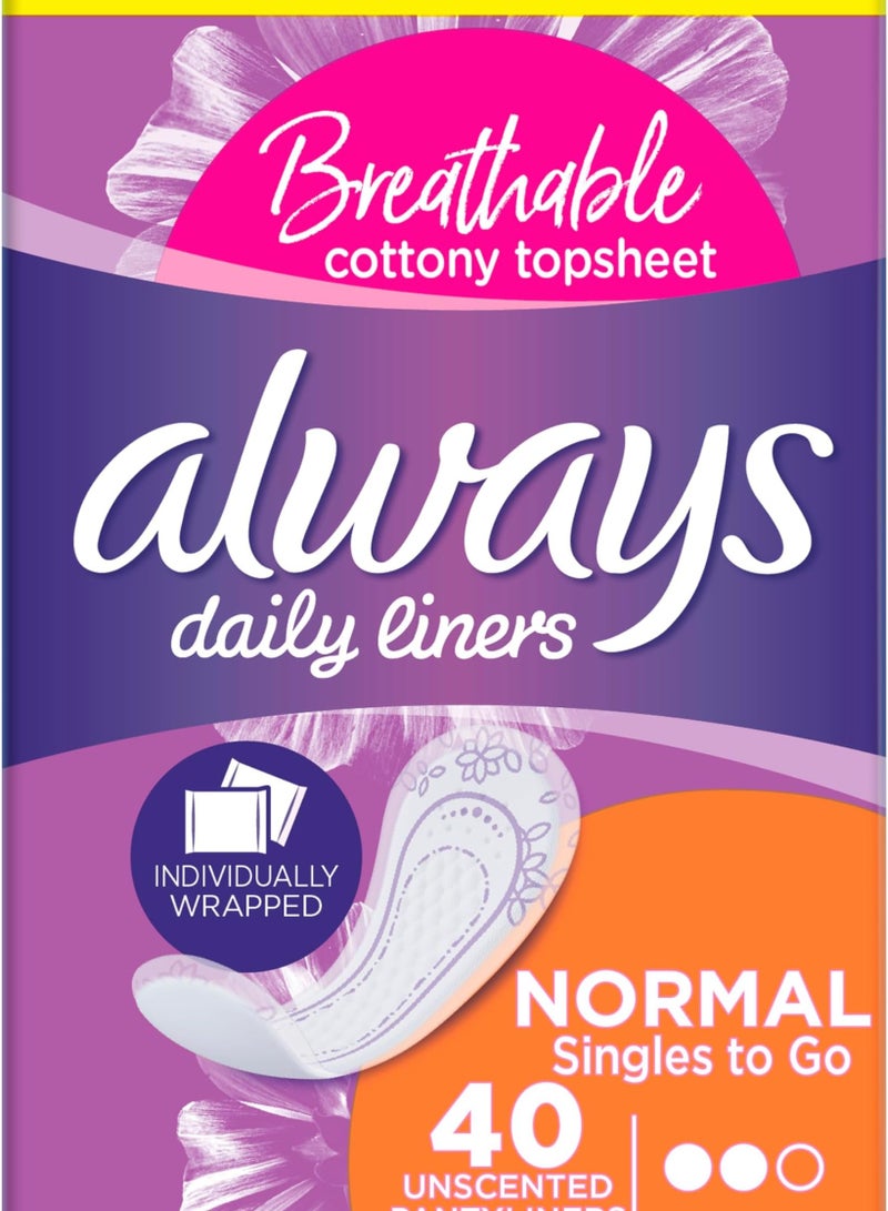 Always 40 Count Daily Liners Comfort Protect Individually Wrapped