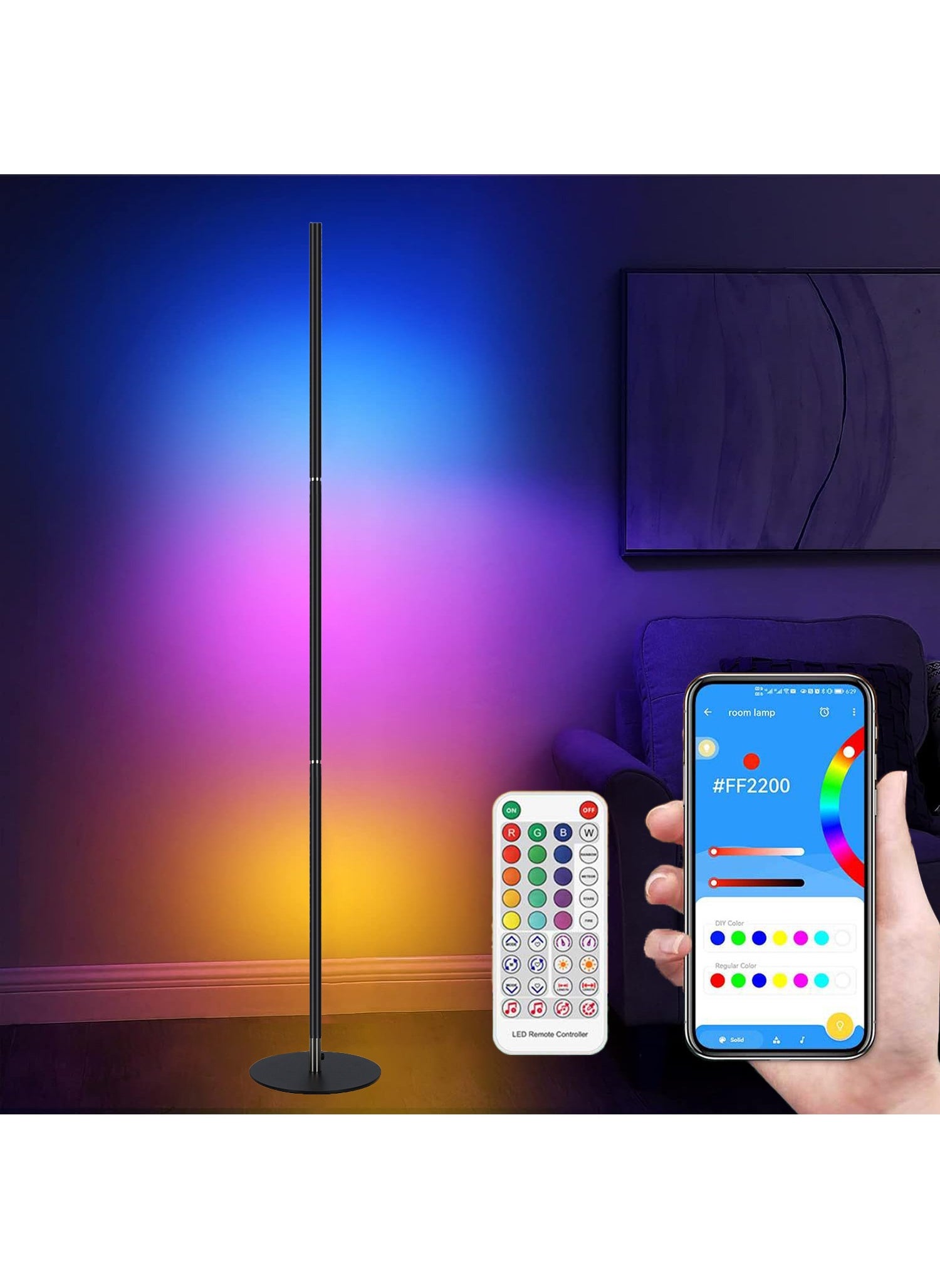 Generic RGB Corner Floor Lamp, Gaming Lights, RGB Floor Lamp with Remote & Smart APP Control, Modern LED Corner Lamp with Music Sync, Timing & 16 Million Colors for Bedroom, Living Room Gaming Room Decor 