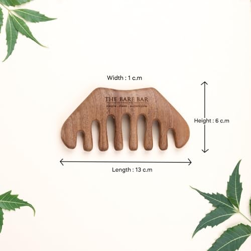 The Bare Bar Neem Wood Massager Comb - Big | Wood Head scalp massage comb tool - Gua Sha for hair massager | Wooden wide tooth comb hair massager for hair growth - Image 2