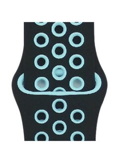 Generic Suitable For Apple Two-color Silicone Nike Strap Nike Hole Apple Iwatch Breathable Sports Watch Strap-Color:32 Black + Sky Blue-Specifications:42/44/45/49mm-S  - Image 1