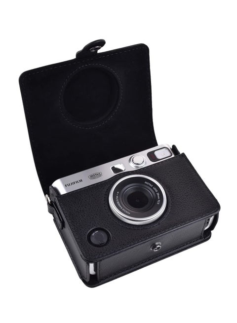 Camera Case Vintage PU Leather Protective Case for Fujifilm Fuji Instax Mini EVO Instant Camera with Removable Shoulder Strap Horizontal Black