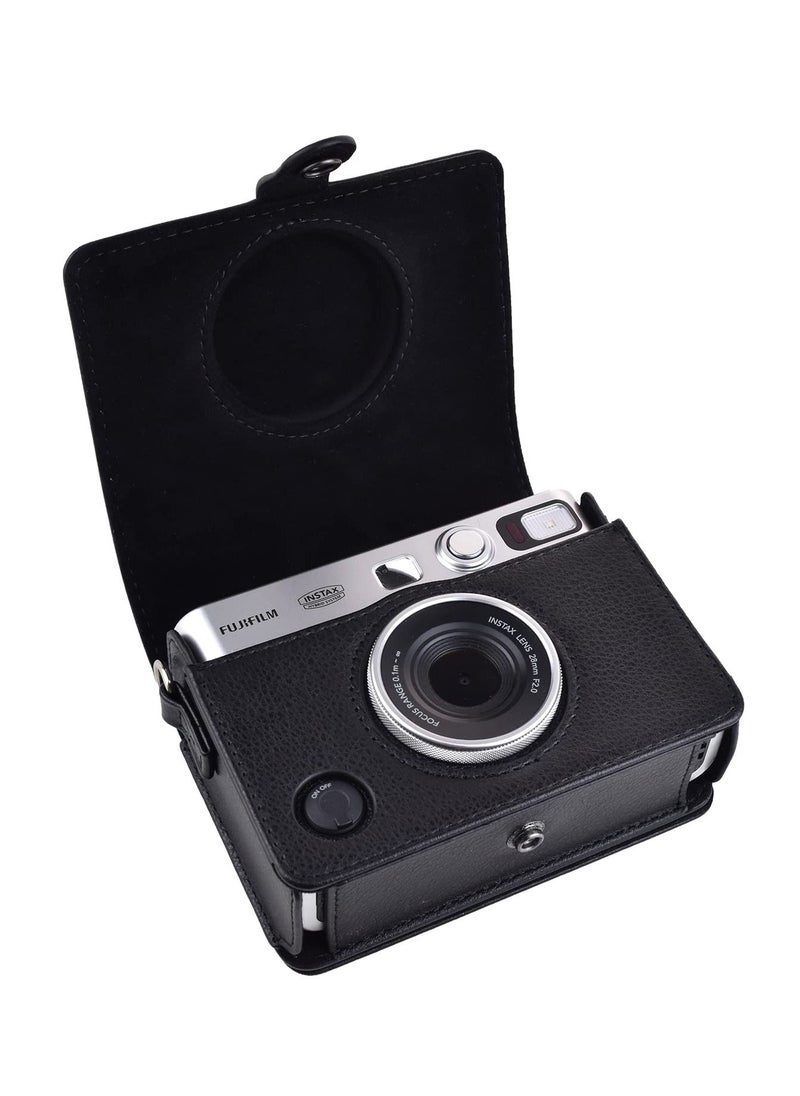 Generic Camera Case Vintage PU Leather Protective Case for Fujifilm Fuji Instax Mini EVO Instant Camera with Removable Shoulder Strap Horizontal Black  - Image 1