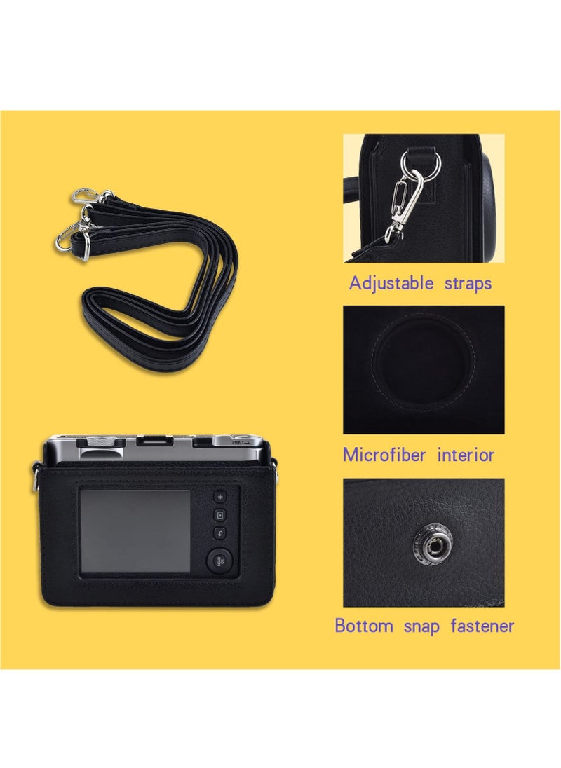 Generic Camera Case Vintage PU Leather Protective Case for Fujifilm Fuji Instax Mini EVO Instant Camera with Removable Shoulder Strap Horizontal Black  - Image 5