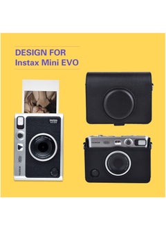 Generic Camera Case Vintage PU Leather Protective Case for Fujifilm Fuji Instax Mini EVO Instant Camera with Removable Shoulder Strap Horizontal Black  - Image 2