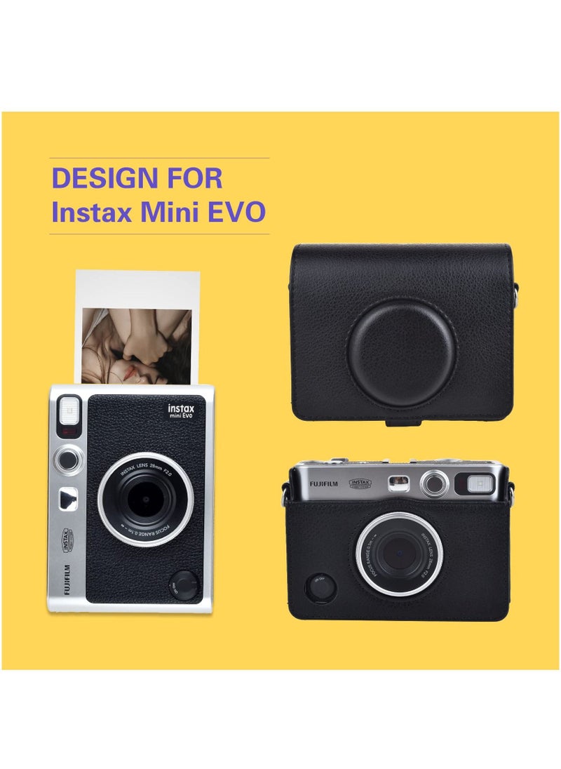 Generic Camera Case Vintage PU Leather Protective Case for Fujifilm Fuji Instax Mini EVO Instant Camera with Removable Shoulder Strap Horizontal Black  - Image 2