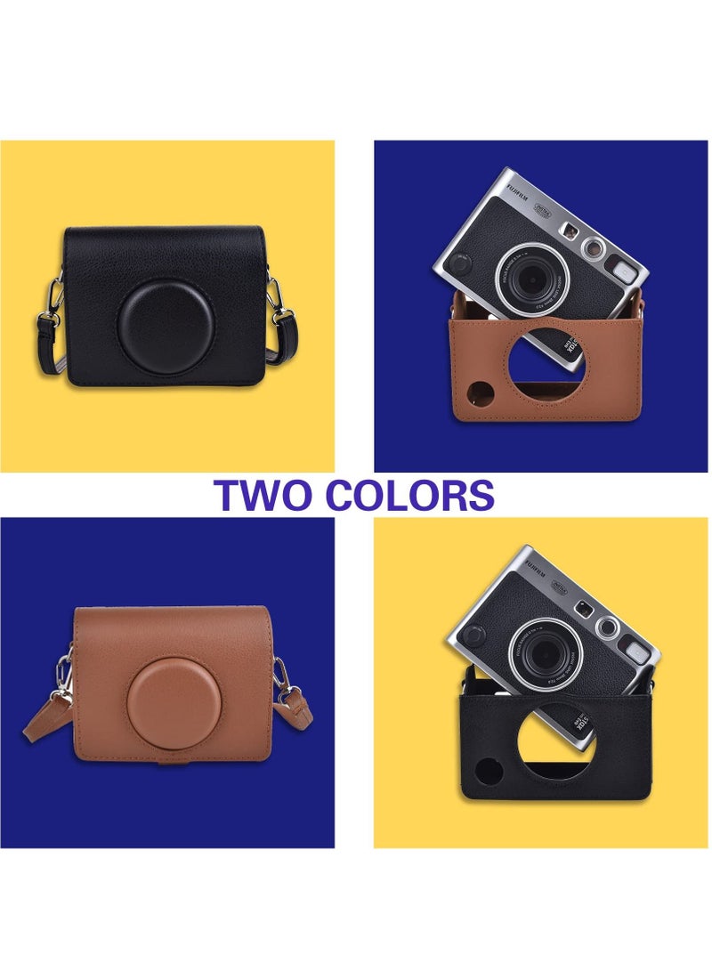 Camera Case Vintage PU Leather Protective Case for Fujifilm Fuji Instax Mini EVO Instant Camera with Removable Shoulder Strap Horizontal Black
