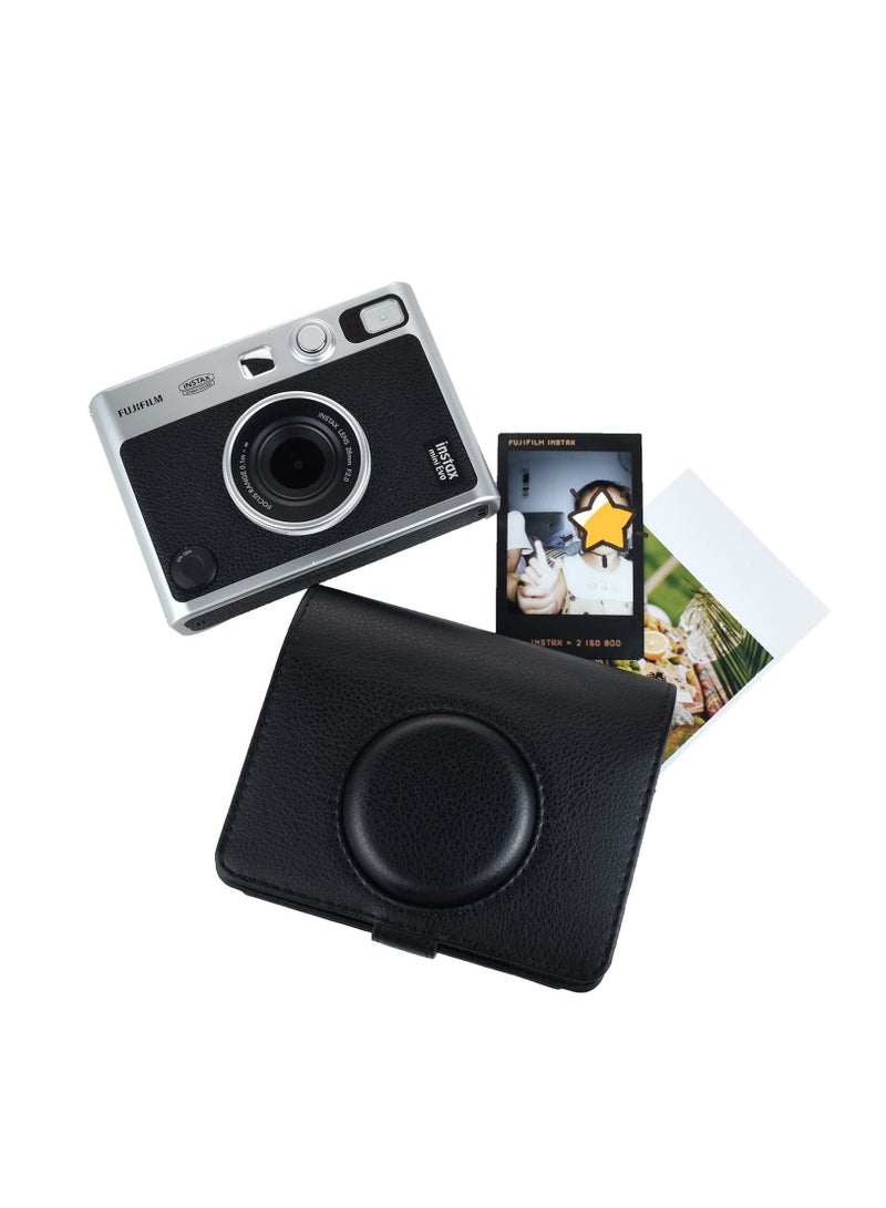 Camera Case Vintage PU Leather Protective Case for Fujifilm Fuji Instax Mini EVO Instant Camera with Removable Shoulder Strap Horizontal Black