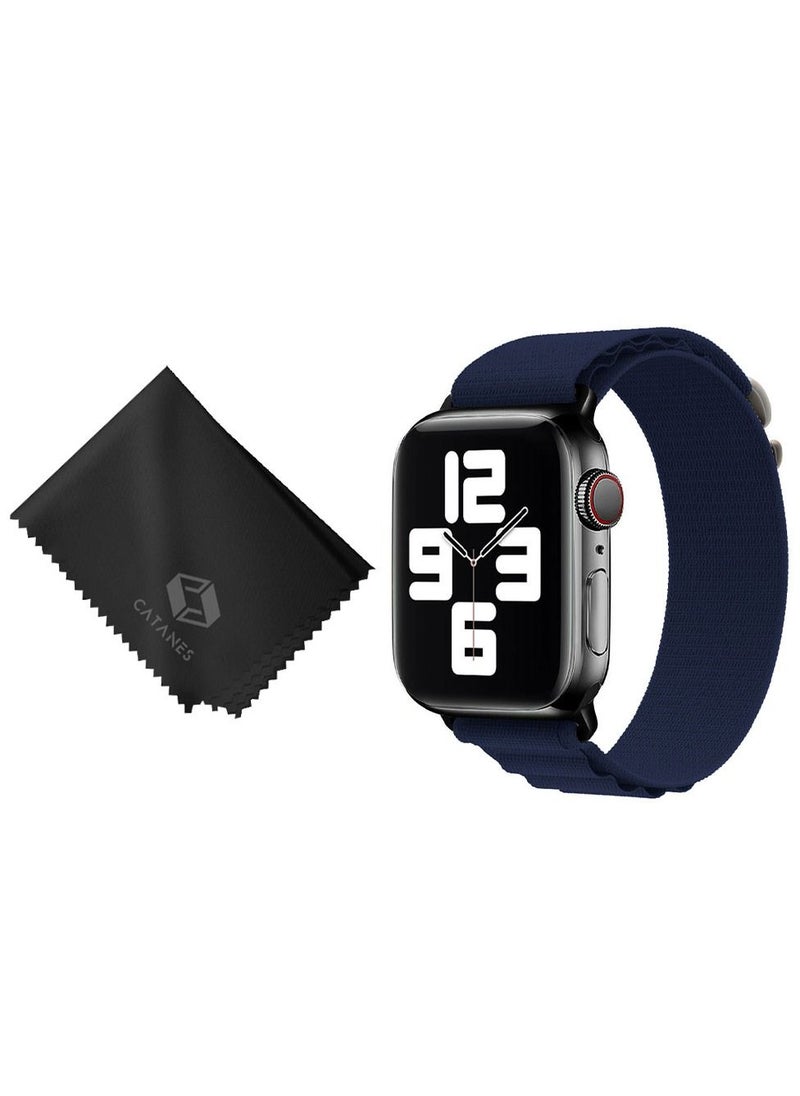 CATANES 2 Packs Of Apple Watch Band and Microfiber Cloth Alpine Loop Band 38mm 40mm 41mm Women Men Adjustable with Metal G-Hook Strap For iWatch Series 7/SE/6/5/4/3/2/1 Dark Blue  - Image 2