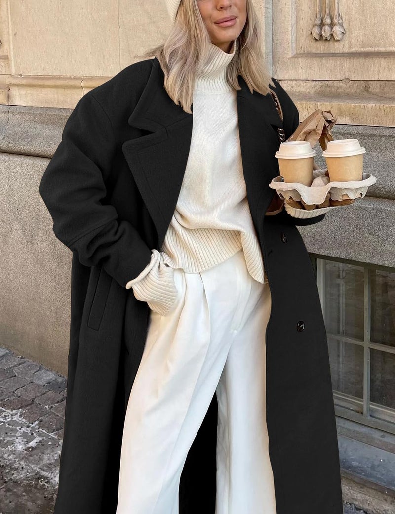 IDEALSANXUN Long Wool Coats for Women 2025 Fall Jackets Winter Trench Coat Casual Oversized Boyfriend Dressy Peacoat Overcoat, Black, S - Image 3