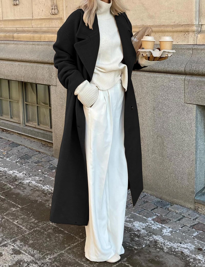 IDEALSANXUN Long Wool Coats for Women 2025 Fall Jackets Winter Trench Coat Casual Oversized Boyfriend Dressy Peacoat Overcoat, Black, S - Image 2