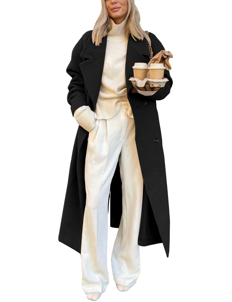 IDEALSANXUN Long Wool Coats for Women 2025 Fall Jackets Winter Trench Coat Casual Oversized Boyfriend Dressy Peacoat Overcoat, Black, S - Image 1