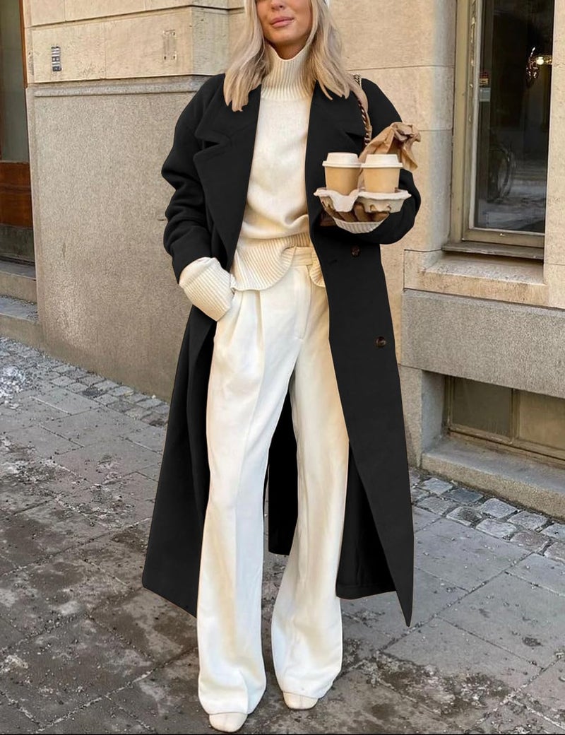 IDEALSANXUN Long Wool Coats for Women 2025 Fall Jackets Winter Trench Coat Casual Oversized Boyfriend Dressy Peacoat Overcoat, Black, S - Image 4