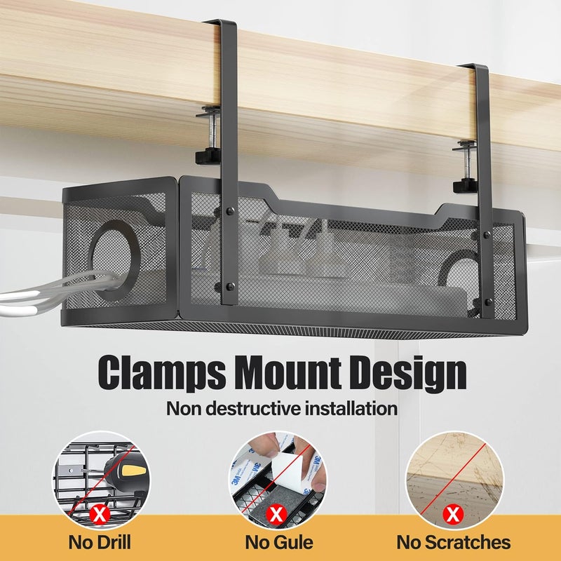 Under Desk Cable Management Tray – No Drill Clamp-On Cable Organizer for Office & Home  - Image 4