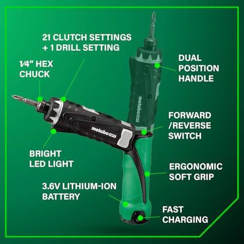 Metabo HPT 3.6V Lithium Ion Cordless Screwdriver Kit, Compact and Lightweight Power Screwdriver with 2 x 1.5Ah Batteries and Quick Charger, 21 + 1 Clutch Settings and Built-In LED Light, DB3DL2 - Image 4