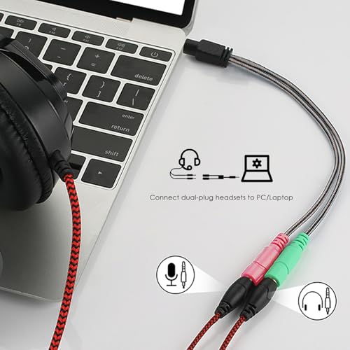 MillSO Headphone Mic Splitter, 3.5mm Headset Adapter (Microphone + Audio) 2 TRS Female to TRRS Male CTIA Stereo Jack Y Cable Compatible for Dual-Plug Gaming Headset to Xbox, PS4, Phone, Laptop, PC - Image 2