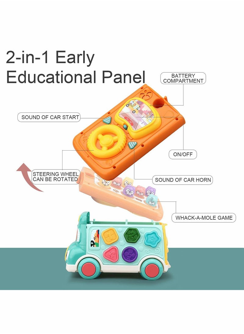 Cute Stone Push Pull Bus Toy, Baby Musical Learning Toys with Sound Light, Whack-a-Mole Game, Shape Matching, Gear, Toy Clock, Activity Bus Toy Early Education Gift for Toddler Boys Girls - Image 5