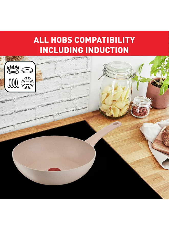 Tefal TEFAL Delight | Wok Pan 28 cm | Non-Stick Coating | Heat Indicator | 100% Recycled Aluminum Body | Made in France | 2 Years Warranty | G2931902 Beige - Sandstone