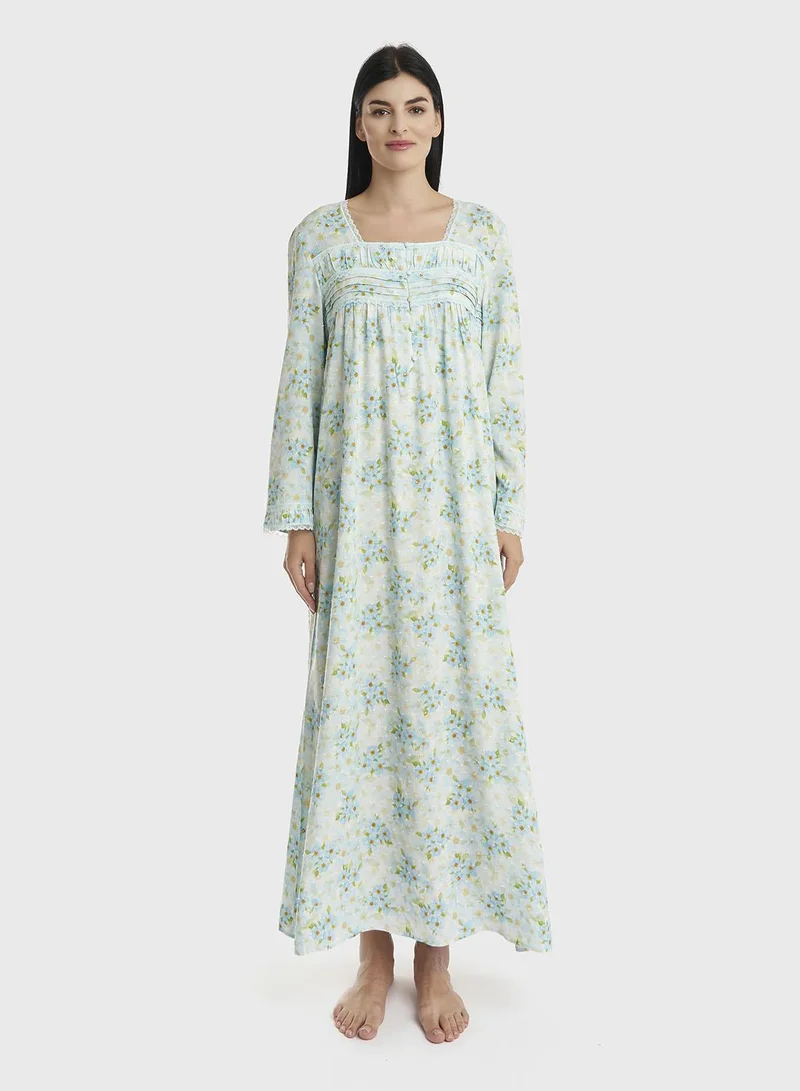 KASHKHA Long Sleeves Printed Rayon Nighty (CNH431)