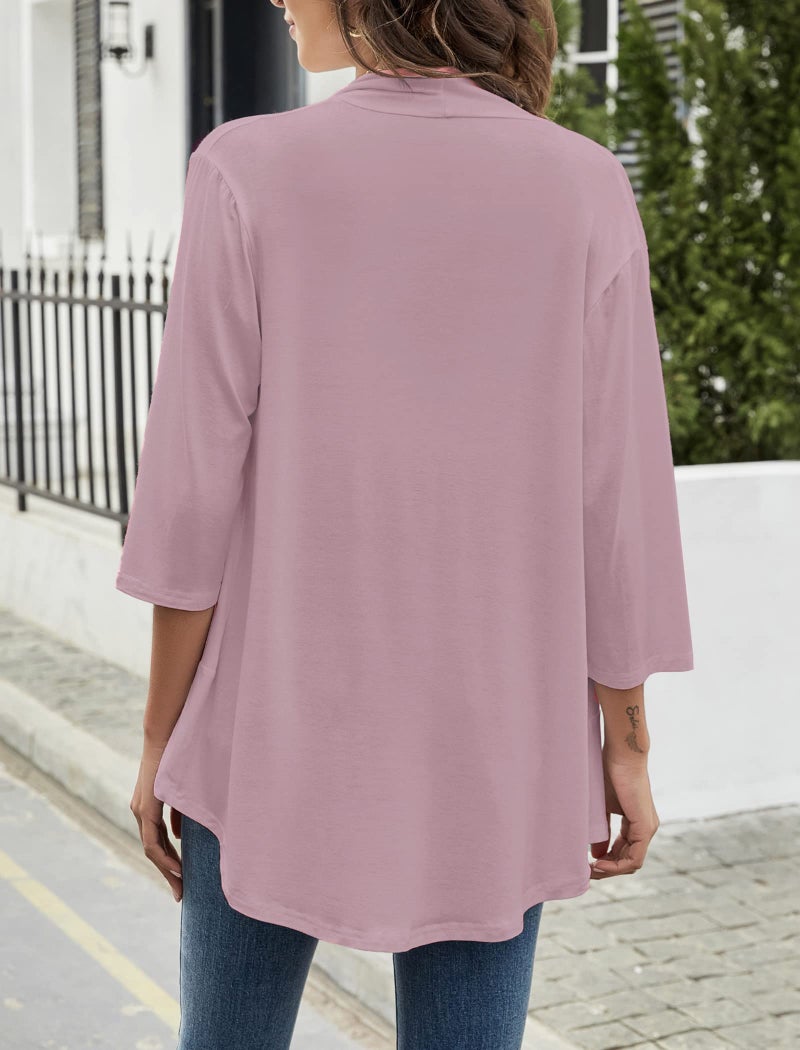 Yekaty Pink Cardigan for Women Open Fron 3/4 Sleeve Lightweight Summer Plus Size Cardigans - Image 3