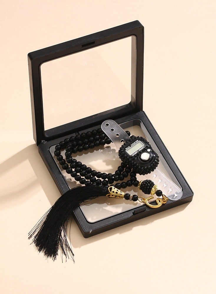 مسبحة صلاة للمسلمين، مجموعة صندوق هدايا مكونة من 99 مسبحة صلاة، لون أسود - Image 2