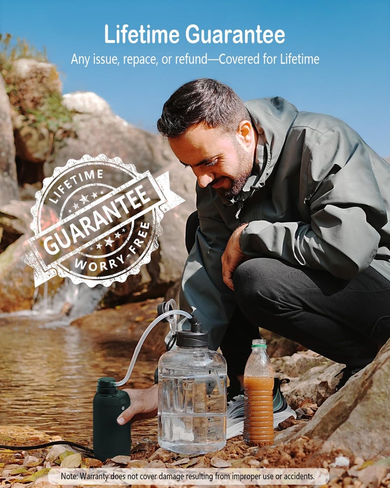 BKLES فلتر مياه التخييم BKLES - نظام تنقية المياه للبقاء مع 0.01 ميكرون، فلتر مياه محمول ب6 مراحل، جهاز تنقية مياه كهربائي للطوارئ مع ضوء SOS للتنزه، السفر، وحمل الحقائب - أخضر - Image 4