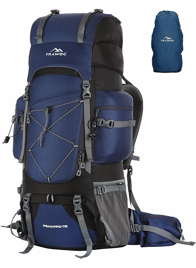 Trawoc حقيبة ظهر سفر بسعة 75 لتر من بيك برو للتنزه والتخييم مع قسم للكمبيوتر المحمول/غطاء مطري/قسم للأحذية BHK002 - Image 1