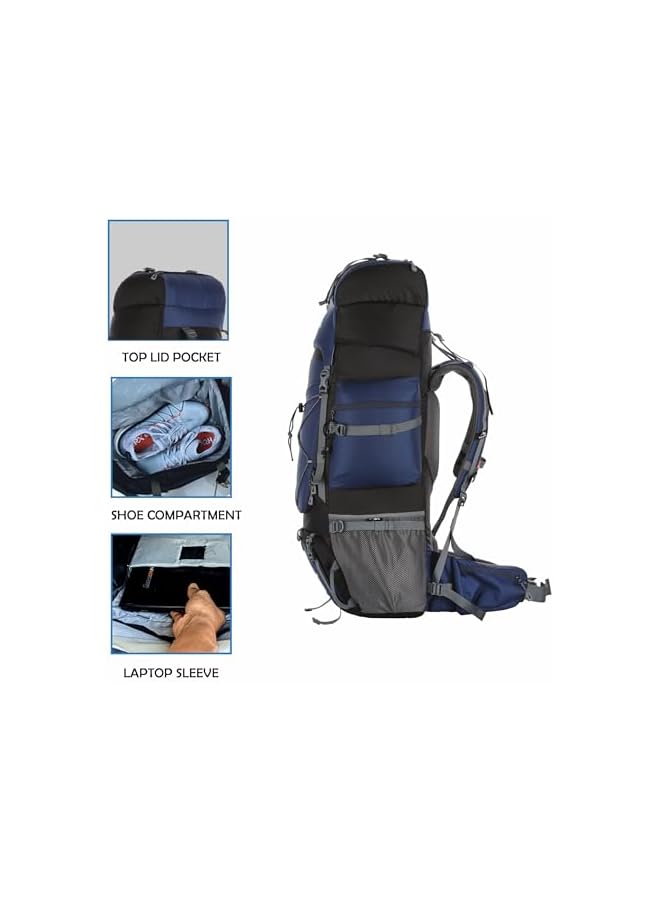 Trawoc حقيبة ظهر سفر بسعة 75 لتر من بيك برو للتنزه والتخييم مع قسم للكمبيوتر المحمول/غطاء مطري/قسم للأحذية BHK002 - Image 5