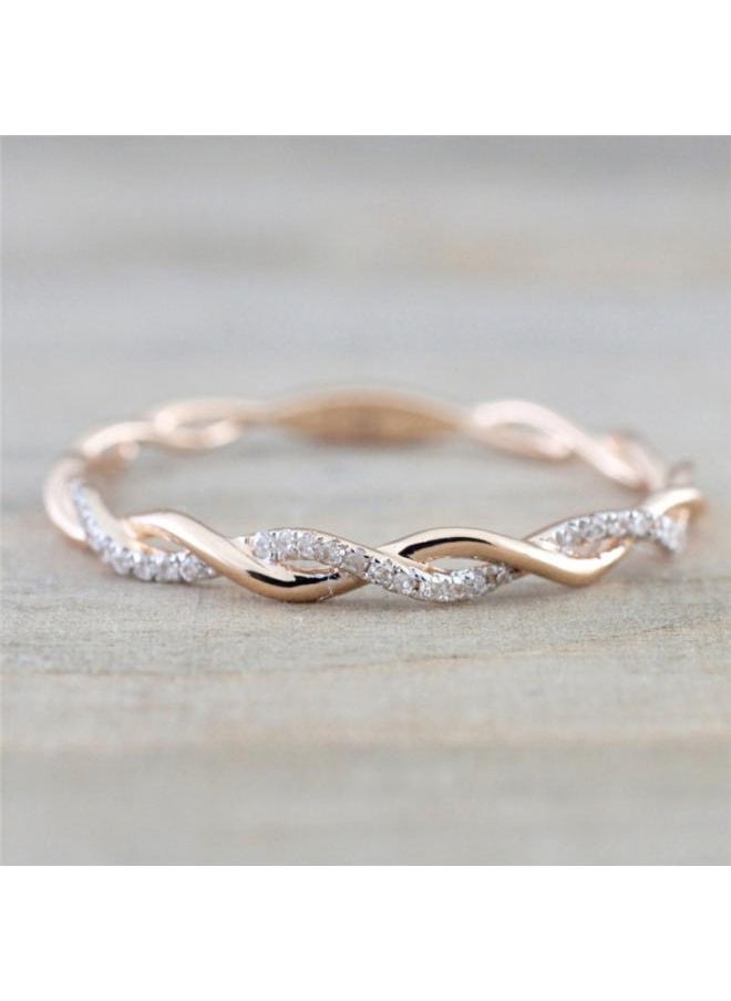 Generic Cao Shi New Twisted Rope Ring Exquisite Micro Inlaid Zircon Strip Ring Fashion Self-discipline Personalized Tail Ring 