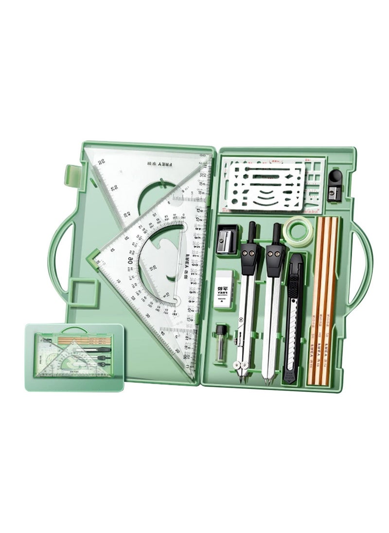 Geometry Set, Set of 18, with Swing Arm Protractor Divider Set, Square Drawing Square Compasses and Protractors for Students Boys and Girls - Image 1