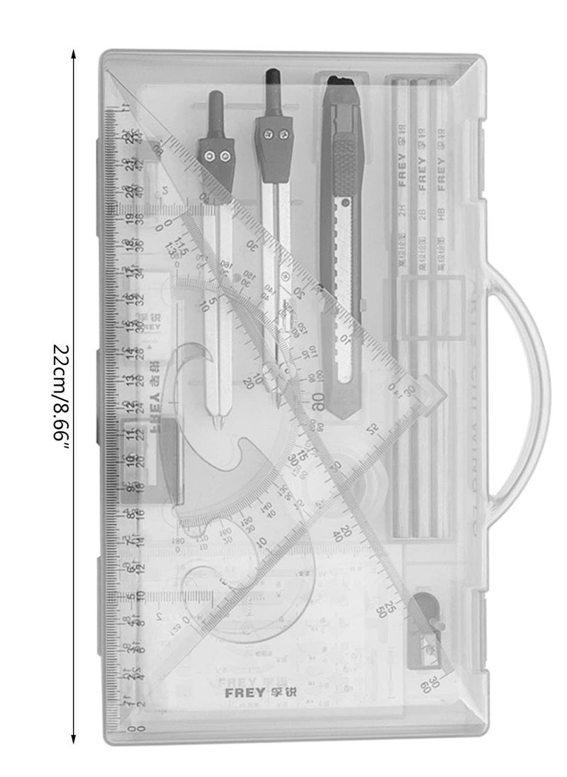 Geometry Set, Set of 18, with Swing Arm Protractor Divider Set, Square Drawing Square Compasses and Protractors for Students Boys and Girls - Image 3
