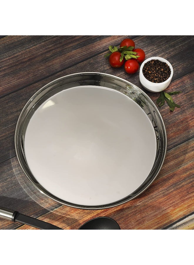 BLACKSTONE Stainless Steel Beaded Thali, Rice Thali Plates, Silver Set of 2 Pcs 28cm - Image 2