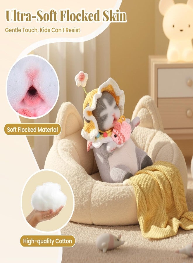 BABESIDE 8 Inch Stuffed Animals for Girls, Soft Cat Plush Toy Set Realistc Pets Alive Cute Asleep Kitty Stuffed Animal with Feeding Kit & Clothes Gift Box for Kids, Collectors, Accompany and Playtime - Image 4
