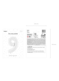 PartyDeco Foil ballon Number ''9'', 86 cm, white  - Image 2