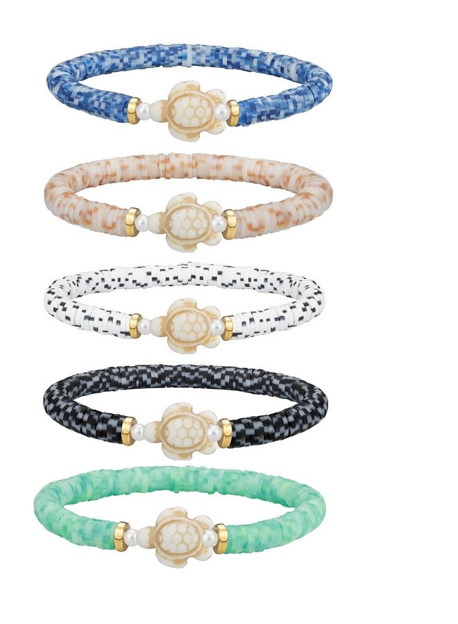 KZL Rainbow Set Sea Turtle Clay Beaded Stretch Bracelet Bohemia Surfer Heishi Bracelets for Women Men Sea Turtle Tracking Bracelet Summer Beach Jewelry Gifts -Set 4 - Image 1