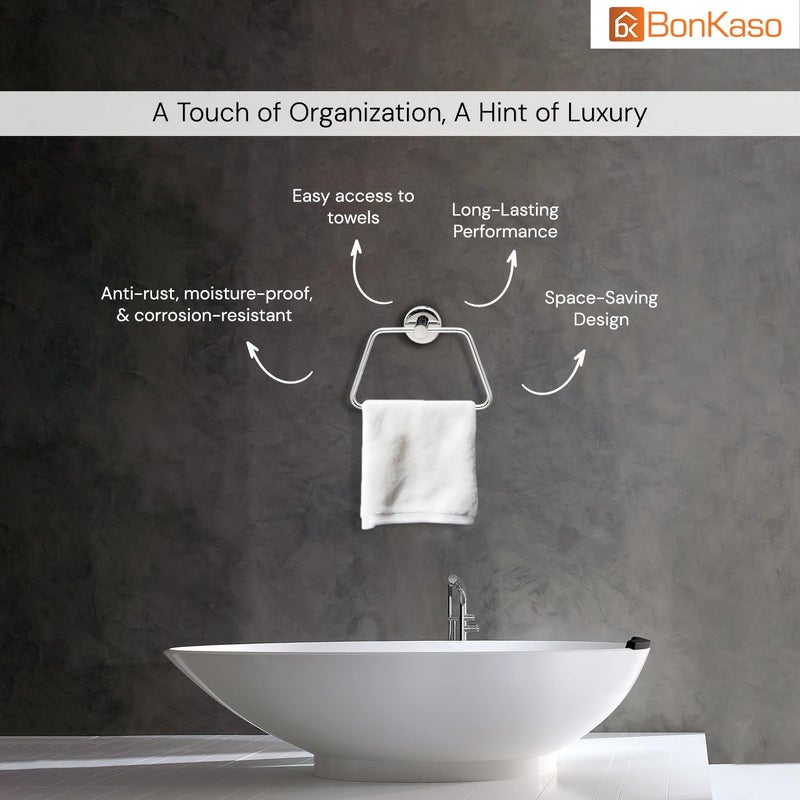 BonKaso 304 Stainless Steel Napkin Towel Holder Ring for Bathroom Wash Basin Kitchen Rustproof Towel Hanger for Hand Face Towels Modern SpaceSaving Triangle Silver Chrome Finish - Image 2