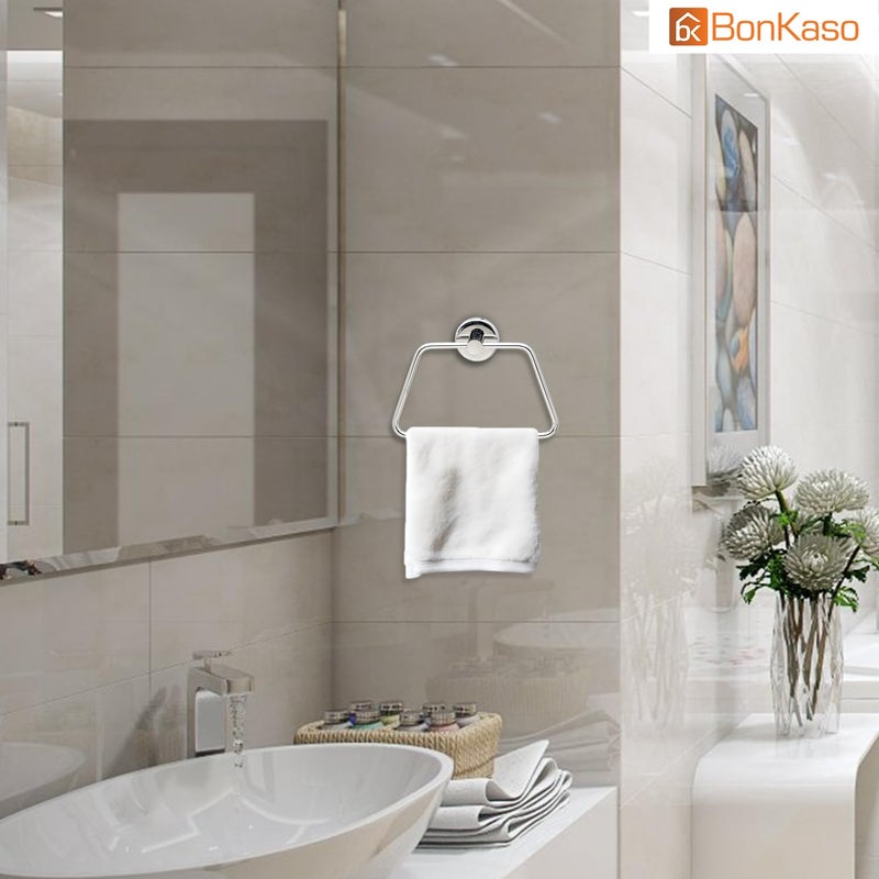BonKaso 304 Stainless Steel Napkin Towel Holder Ring for Bathroom Wash Basin Kitchen Rustproof Towel Hanger for Hand Face Towels Modern SpaceSaving Triangle Silver Chrome Finish - Image 5