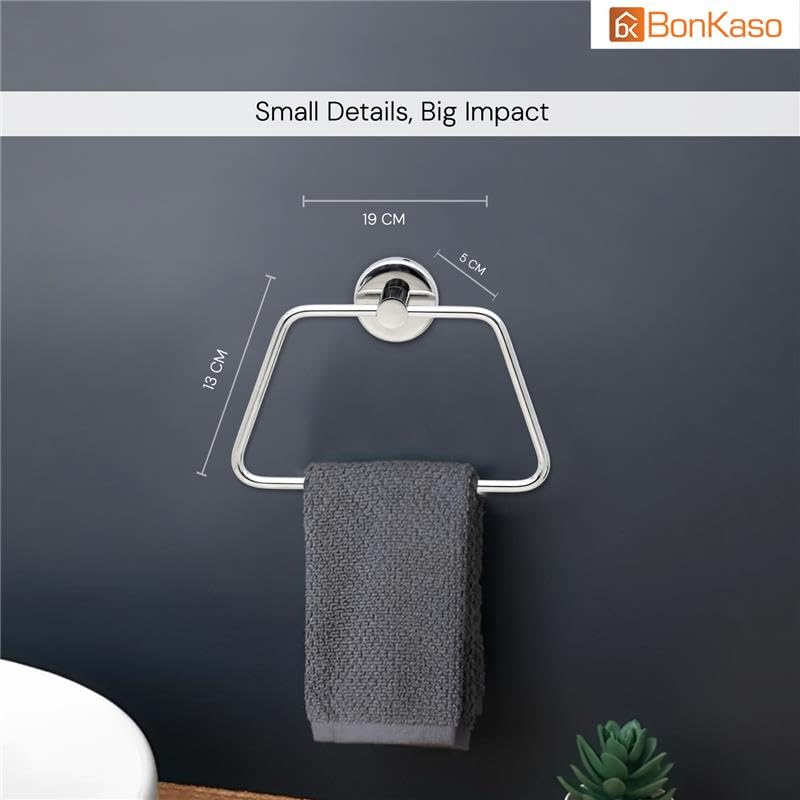 BonKaso 304 Stainless Steel Napkin Towel Holder Ring for Bathroom Wash Basin Kitchen Rustproof Towel Hanger for Hand Face Towels Modern SpaceSaving Triangle Silver Chrome Finish - Image 4