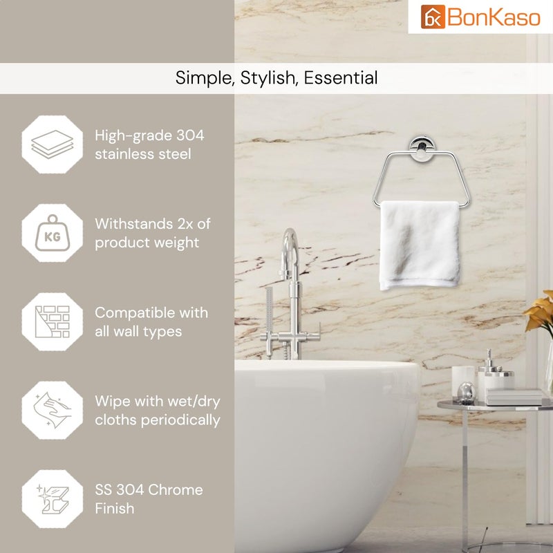 BonKaso 304 Stainless Steel Napkin Towel Holder Ring for Bathroom Wash Basin Kitchen Rustproof Towel Hanger for Hand Face Towels Modern SpaceSaving Triangle Silver Chrome Finish - Image 3