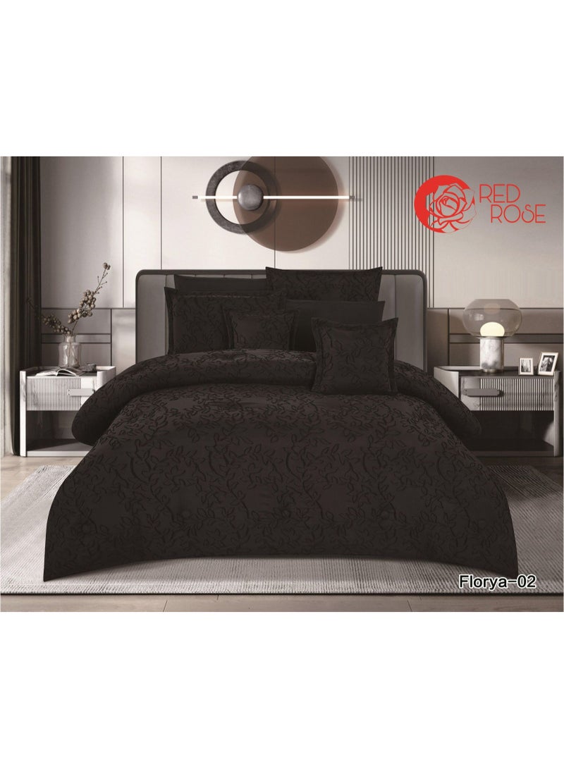 ريد روز مفرش نفرونص محفور يناسب مرتبة سريرمقاس 140×200سم /لحاف مقاس 170×230سم طقم 5قطع-اسود - Image 1