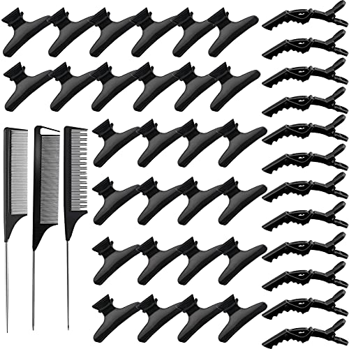 Jelyne 39 Pcs Butterfly Hair Clips Set with Non-slip Grip - Alligator Croc Clips, 3 Rat Tail Combs for Sectioning and Styling Hair Salon Tool for Girls - Image 1