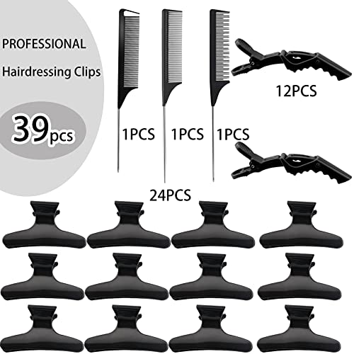 Jelyne 39 Pcs Butterfly Hair Clips Set with Non-slip Grip - Alligator Croc Clips, 3 Rat Tail Combs for Sectioning and Styling Hair Salon Tool for Girls - Image 2