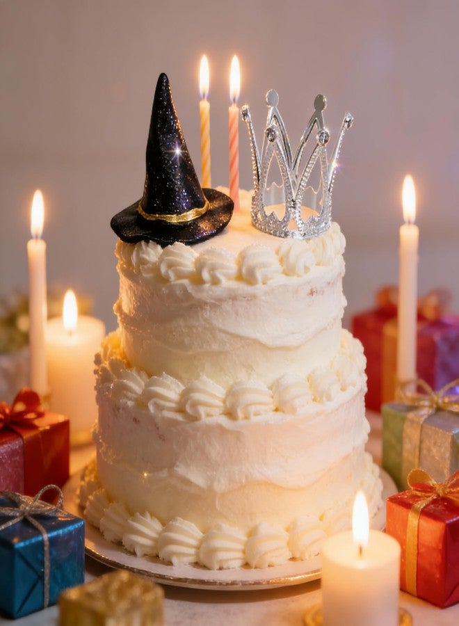 cnomg 24 Pcs Witch Hat and Crown Cake Topper Mini Wizard Hats Crown Cupcake Decorations for Party Birthday Cake Craft - Image 4