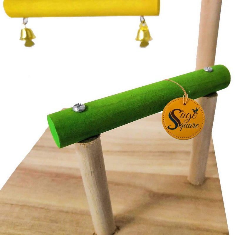 Sage Square Two Levels Training Gym Cum Exercise Stand with Natural Wood Playful Bird Stand/Bird Toy (10 Inches) - Image 4