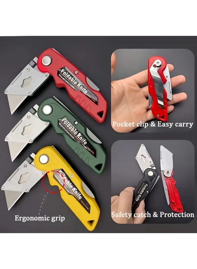 Multifunctional Folding Art Knife Set 10 Pieces Quick Change Design Safe Locking Ergonomic Handle Black Red Wallpaper Cutter Electrical Wire Stripping Pliers Elastic Scissors - Image 3