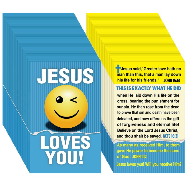 Noveread 200 Pcs Gospel Tract Card Salvation Cards Pocket Holy Postcard Prayer Postcards Christian Inspirational Bible Verses Bookmark for Christian Gift(Jesus Loves You) - Image 1